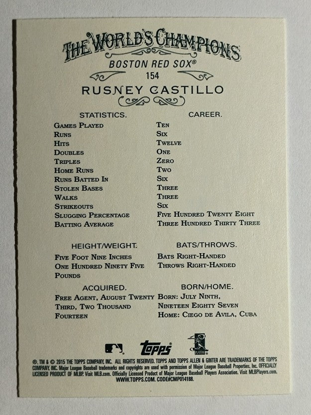 2015 Topps Allen and Ginter #154 Rusney Castillo RC