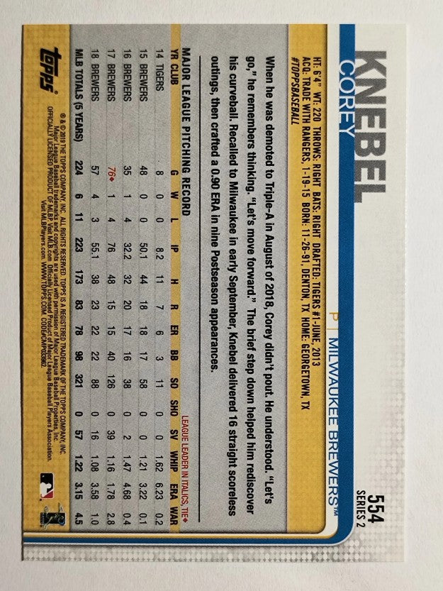 2019 Topps #554 Corey Knebel