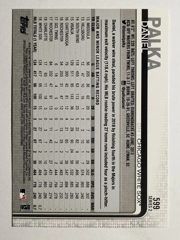 2019 Topps #599 Daniel Palka
