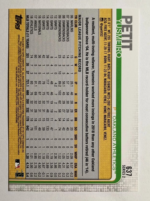 2019 Topps #637 Yusmeiro Petit