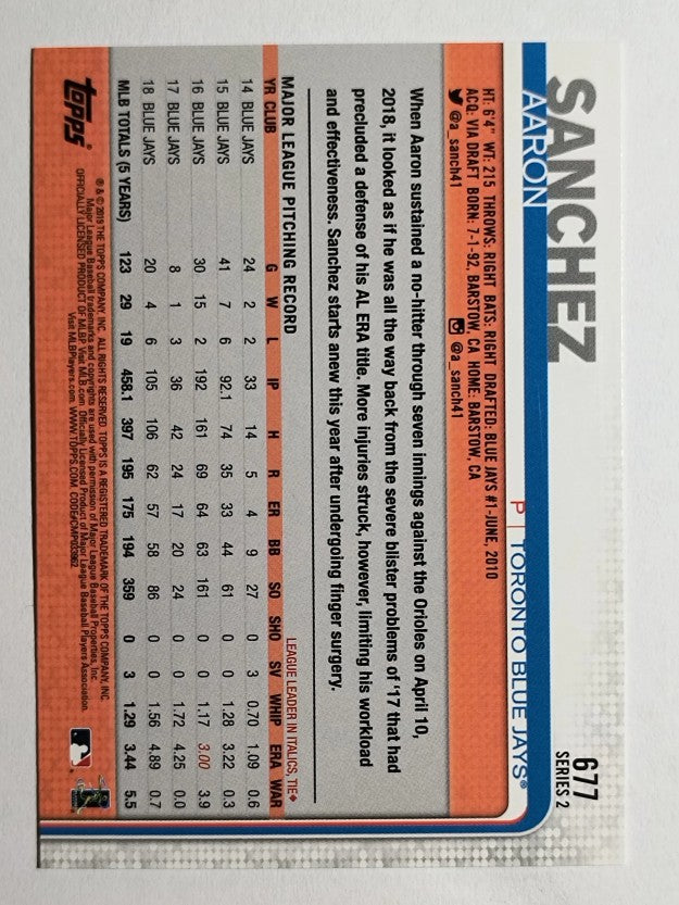 2019 Topps #677 Aaron Sanchez