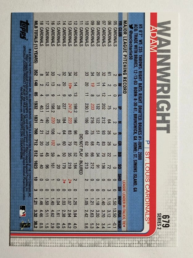 2019 Topps #679 Adam Wainwright