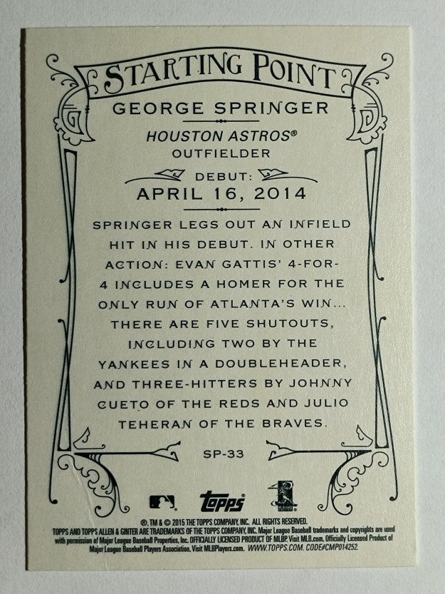 2015 Topps Allen and Ginter Starting Points #SP33 George Springer