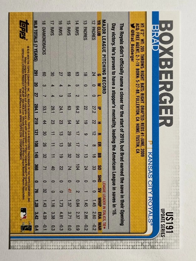 2019 Topps Update #US191 Brad Boxberger