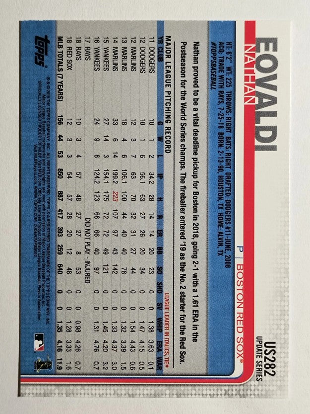 2019 Topps Update #US282 Nathan Eovaldi