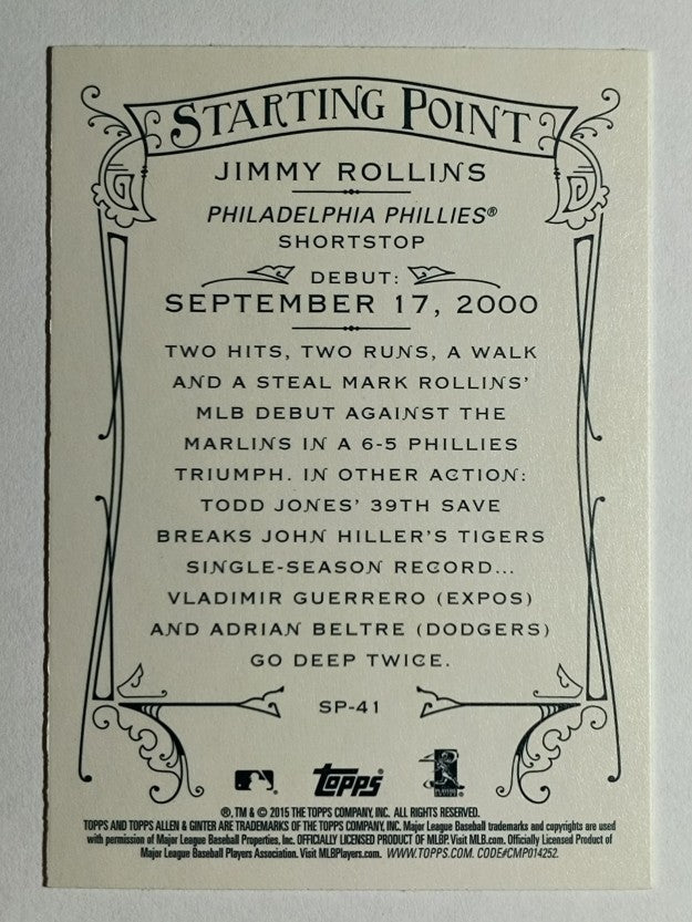 2015 Topps Allen and Ginter Starting Points #SP41 Jimmy Rollins