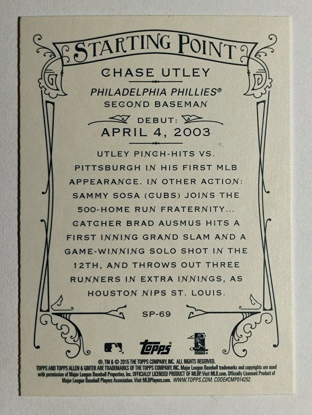 2015 Topps Allen and Ginter Starting Points #SP69 Chase Utley