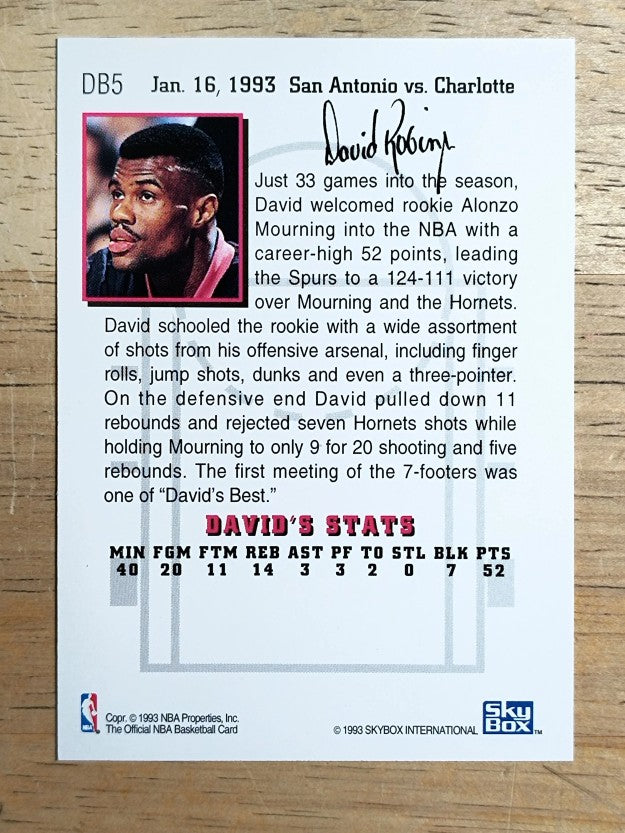 1993-94 Hoops David's Best #DB5 David Robinson