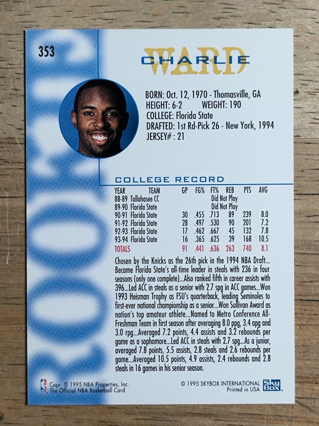 1994-95 Hoops #353 Charlie Ward RC