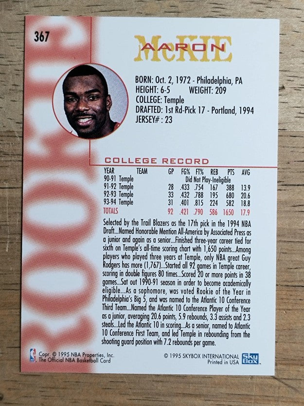 1994-95 Hoops #367 Aaron McKie RC