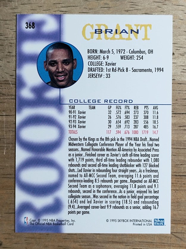 1994-95 Hoops #368 Brian Grant RC