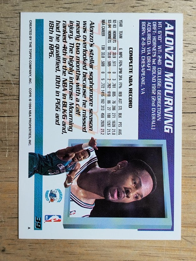 1994-95 Topps #39 Alonzo Mourning