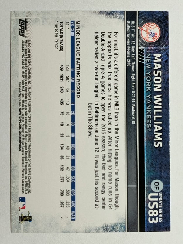 2015 Topps Update #US83 Mason Williams RC