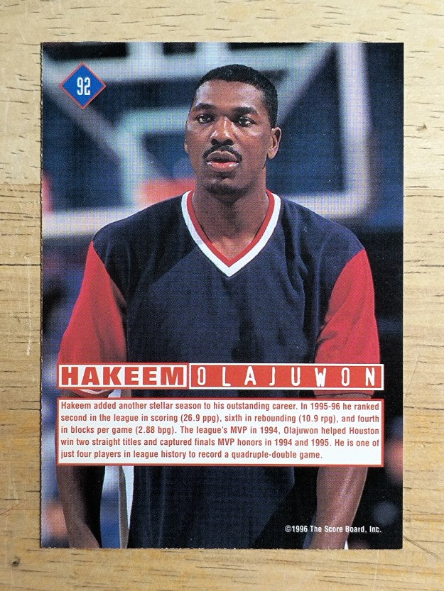 1996 Score Board Rookies #92 Hakeem Olajuwon BG