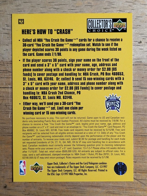 1997-98 Collector's Choice Crash the Game Scoring #C23B Mitch Richmond 1/5 L