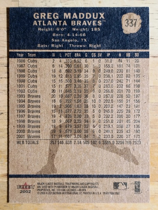 2002 Fleer Tradition #337 Greg Maddux