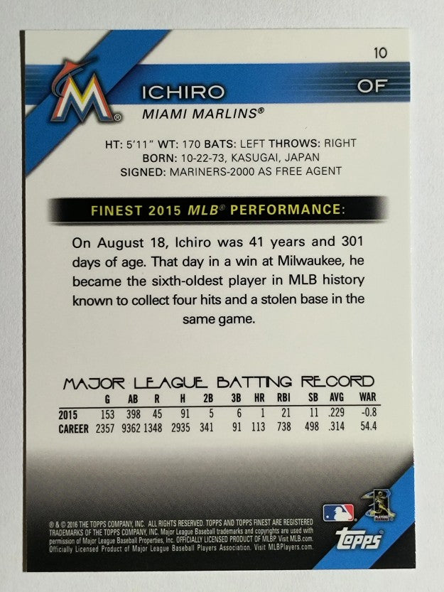 2016 Finest #10 Ichiro Suzuki