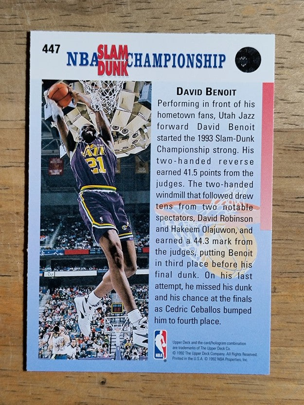 1992-93 Upper Deck #447 David Benoit FACE