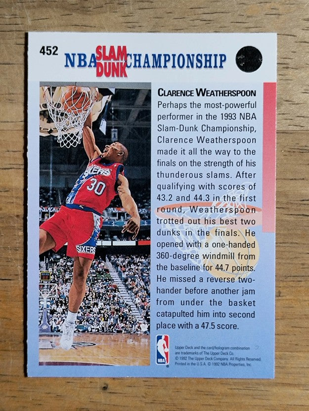 1992-93 Upper Deck #452 Clarence Weatherspoon FACE