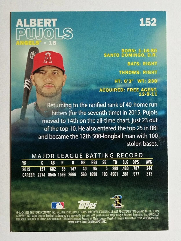 2016 Stadium Club #152 Albert Pujols