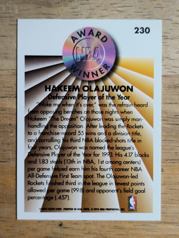 1993-94 Fleer #230 Hakeem Olajuwon AW