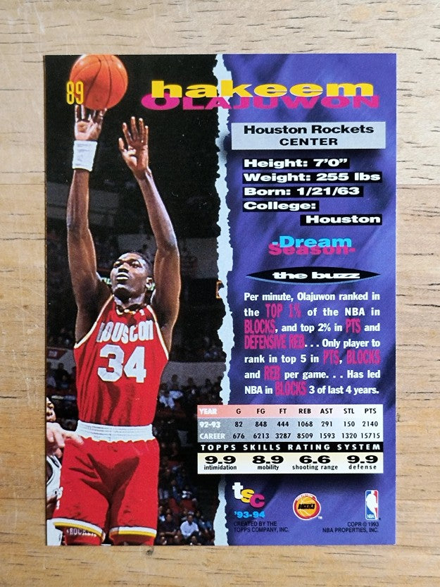 1993-94 Stadium Club #89 Hakeem Olajuwon