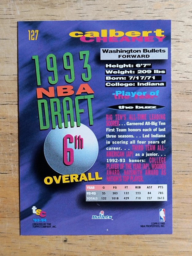 1993-94 Stadium Club #127 Calbert Cheaney RC