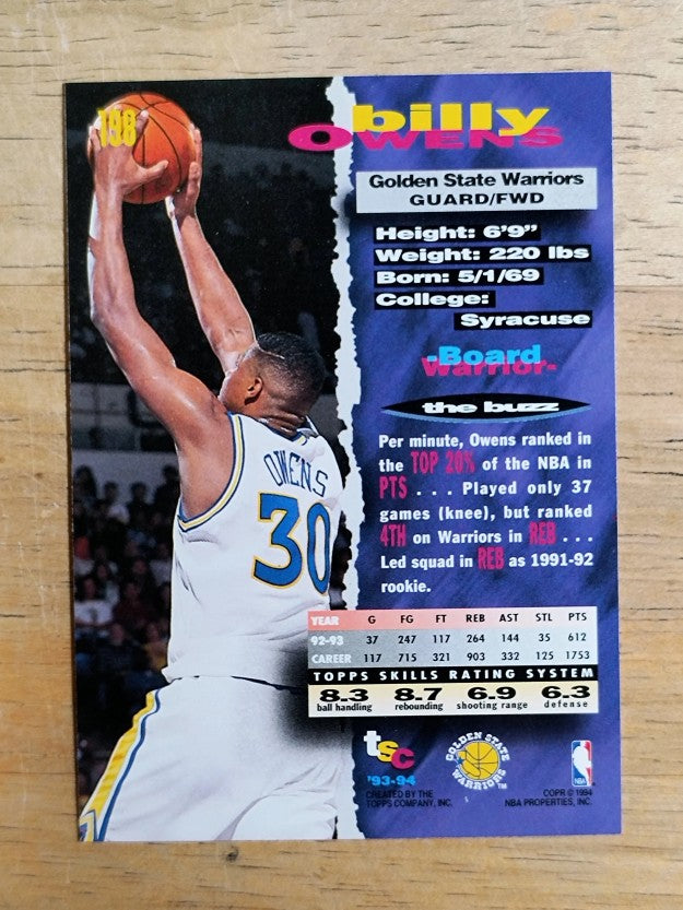 1993-94 Stadium Club #198 Billy Owens
