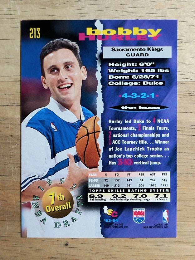 1993-94 Stadium Club #213 Bobby Hurley
