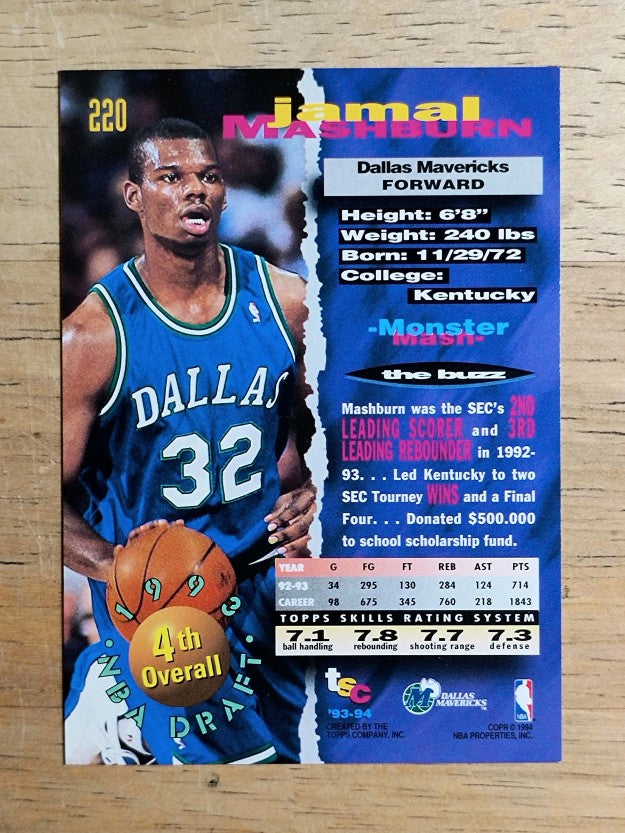 1993-94 Stadium Club #220 Jamal Mashburn RC