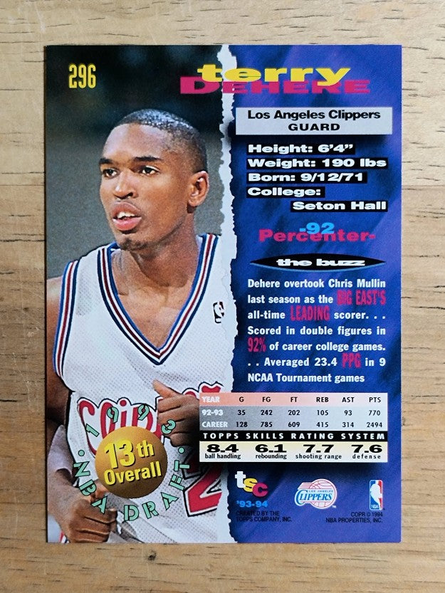 1993-94 Stadium Club #296 Terry Dehere RC