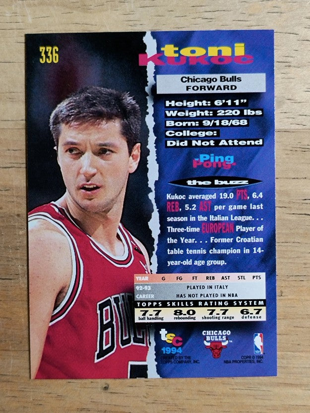 1993-94 Stadium Club #336 Toni Kukoc RC