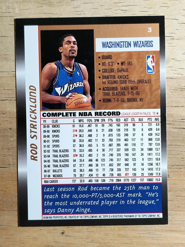 1998-99 Topps #3 Rod Strickland
