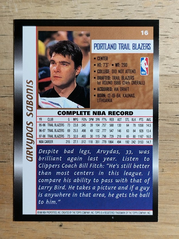 1998-99 Topps #16 Arvydas Sabonis