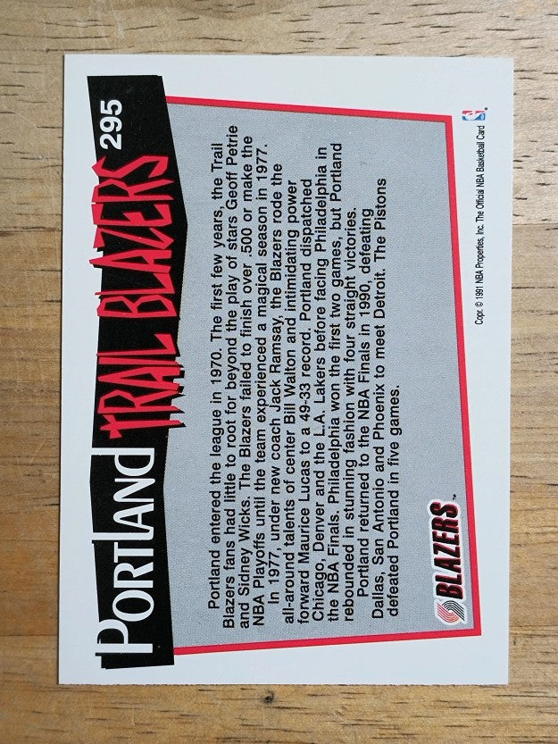 1991-92 Hoops #295 Portland Trail Blazers TC