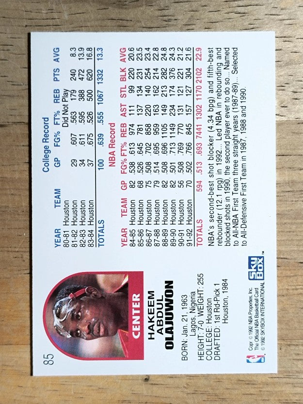 1992-93 Hoops #85 Hakeem Olajuwon