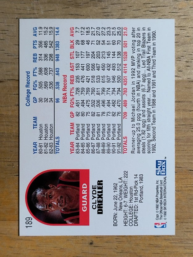 1992-93 Hoops #189 Clyde Drexler