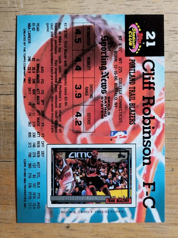 1992-93 Stadium Club #21 Clifford Robinson
