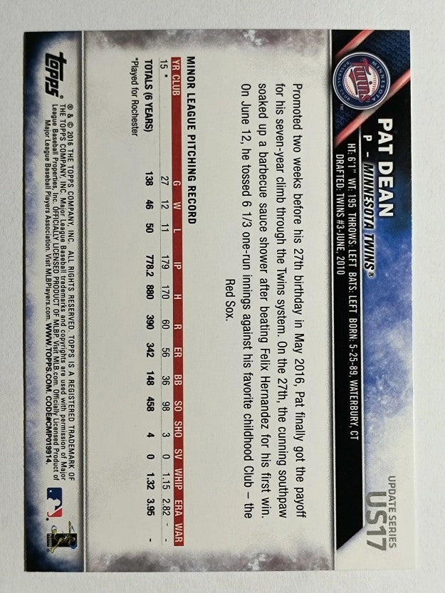 2016 Topps Update #US17 Pat Dean RC