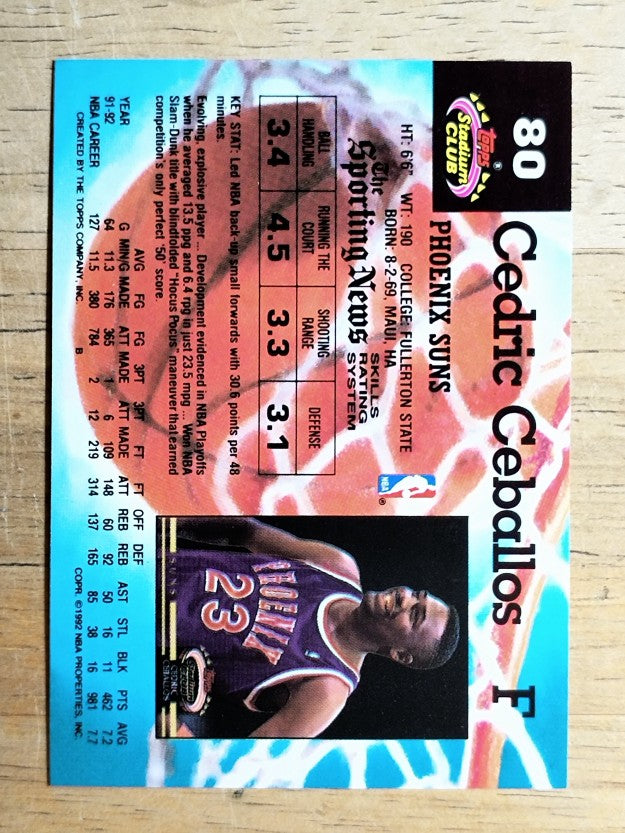 1992-93 Stadium Club #80 Cedric Ceballos