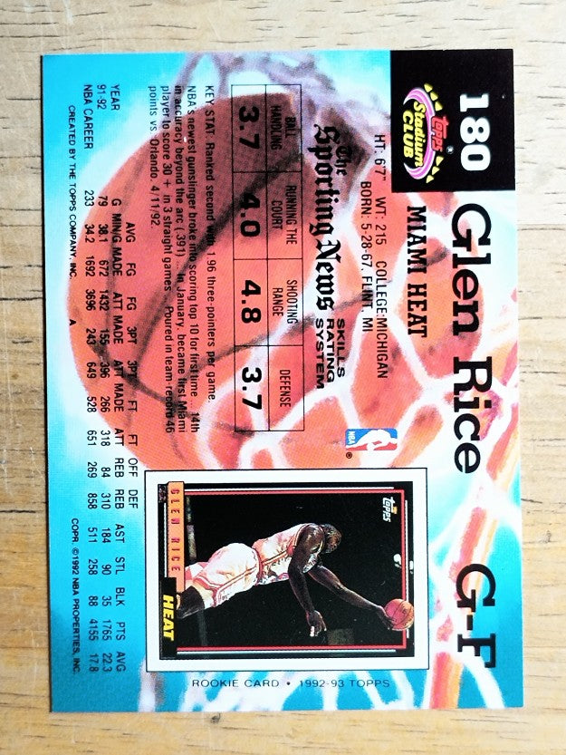 1992-93 Stadium Club #180 Glen Rice
