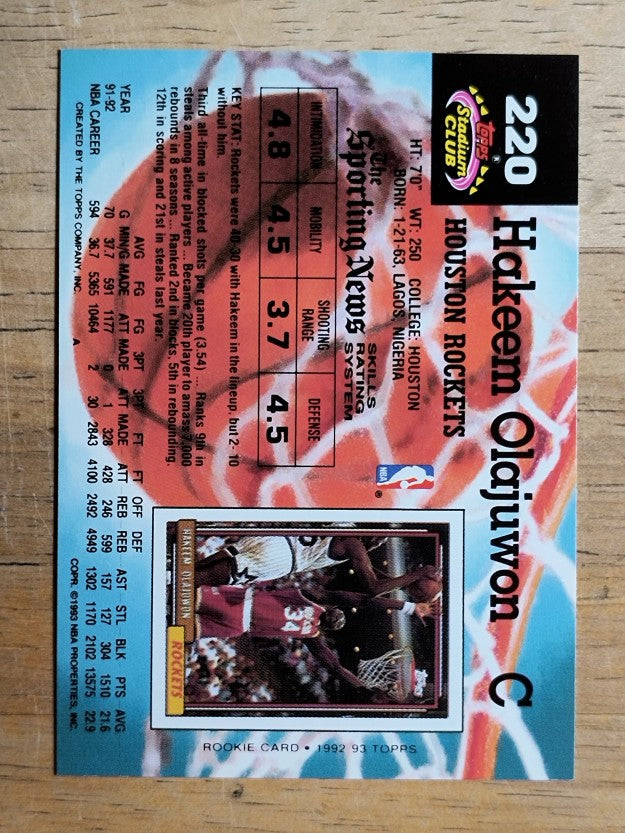 1992-93 Stadium Club #220 Hakeem Olajuwon