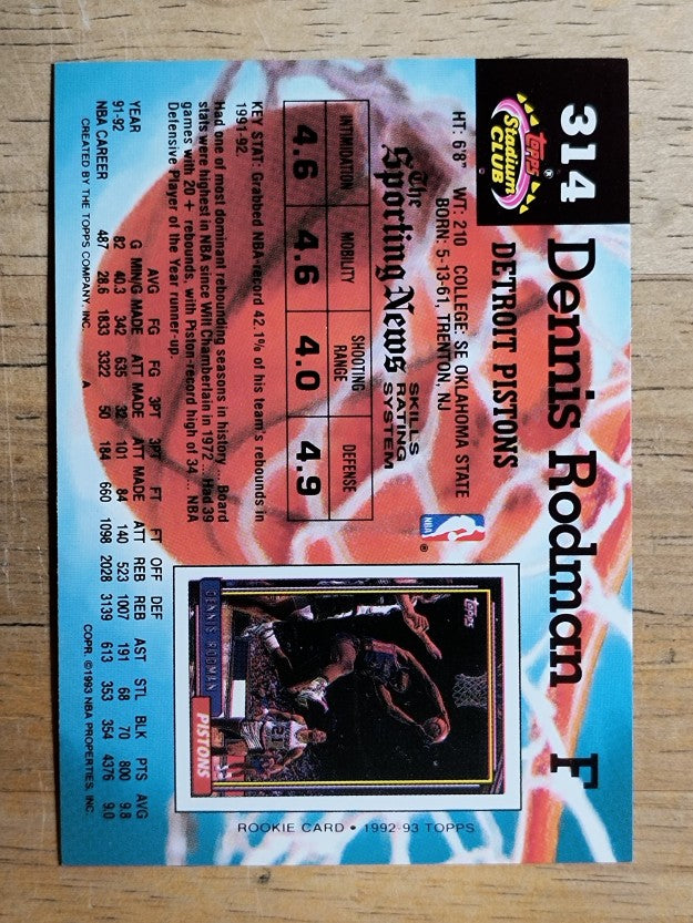 1992-93 Stadium Club #314 Dennis Rodman