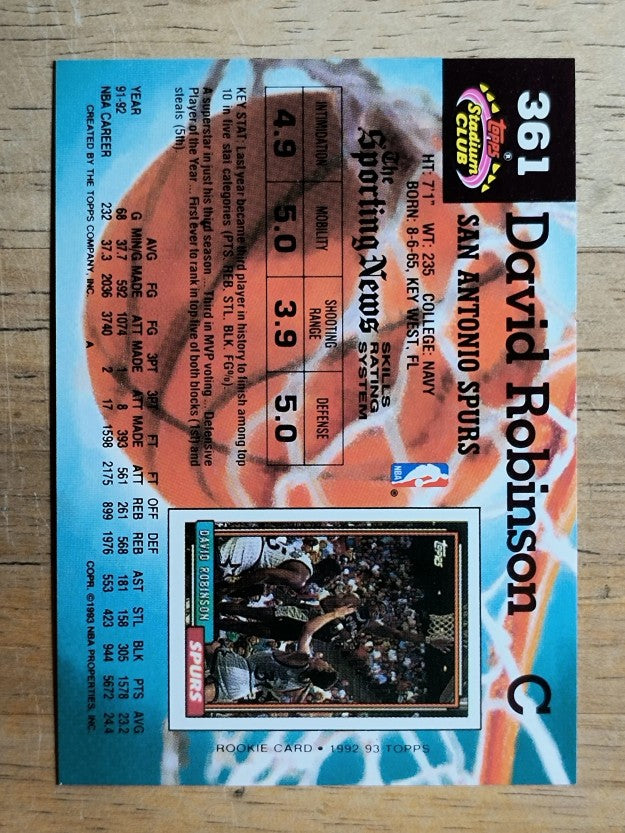 1992-93 Stadium Club #361 David Robinson