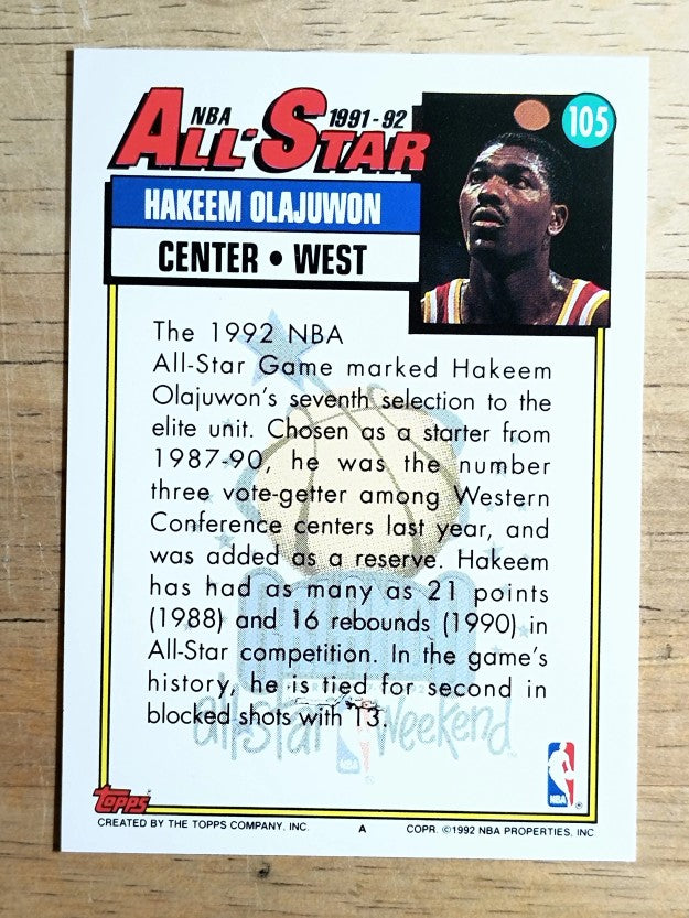 1992-93 Topps #105 Hakeem Olajuwon AS