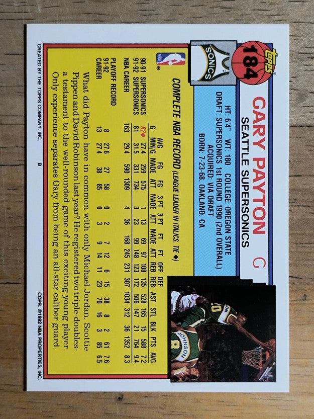 1992-93 Topps #184 Gary Payton