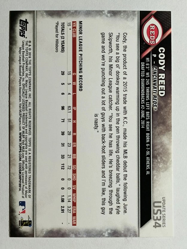 2016 Topps Update #US34A Cody Reed RC