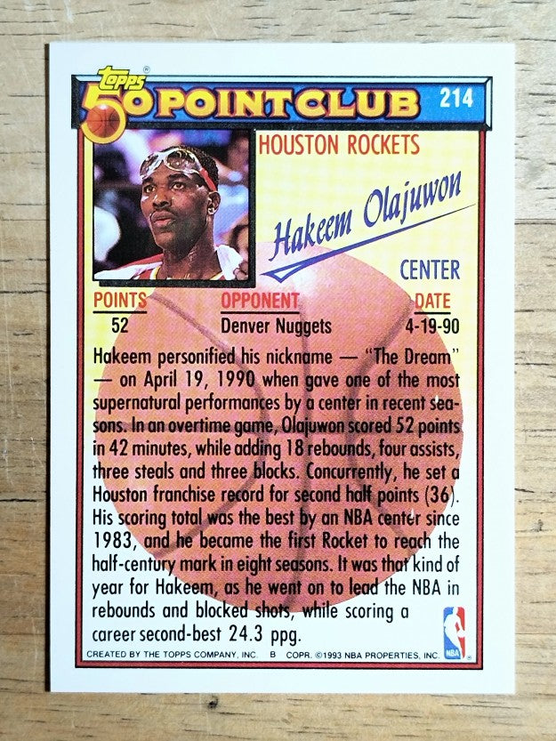 1992-93 Topps #214 Hakeem Olajuwon 50P