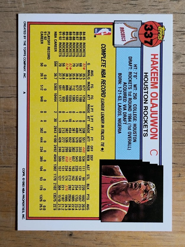 1992-93 Topps #337 Hakeem Olajuwon