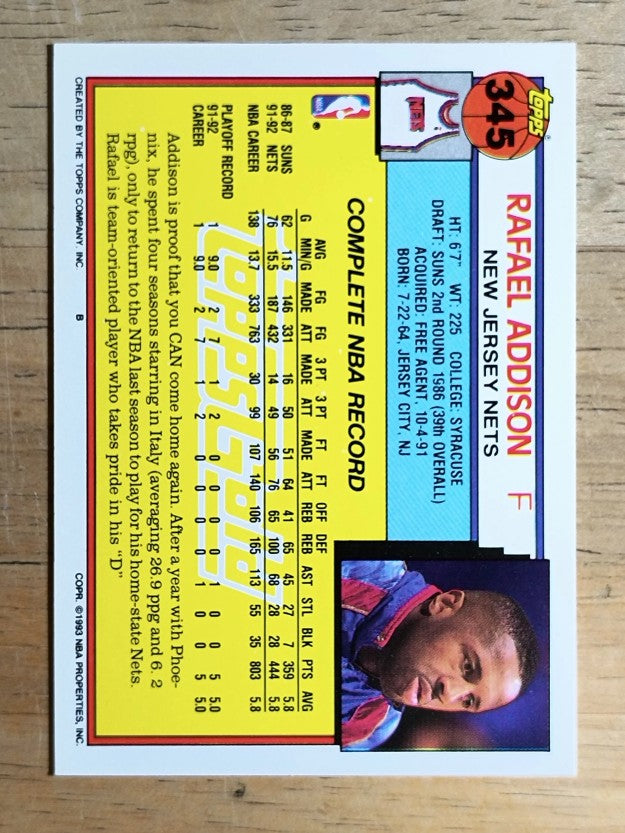 1992-93 Topps Gold #345 Rafael Addison